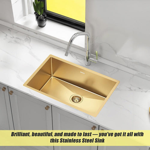 700x450mm Stainless Steel Handmade 1.5mm Sink with Waste in Gold with sand-finish Finish