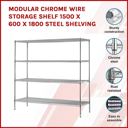 Modular Chrome Wire Storage Shelf 180 x 150 x 60cm Steel Shelving