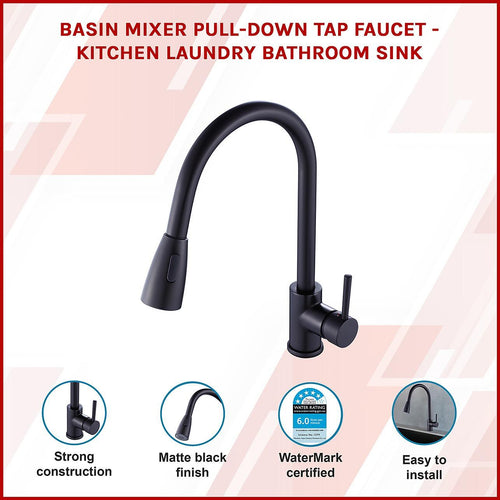  Basin Mixer Pull-Down Tap Faucet -Kitchen Laundry Bathroom Sink in Black