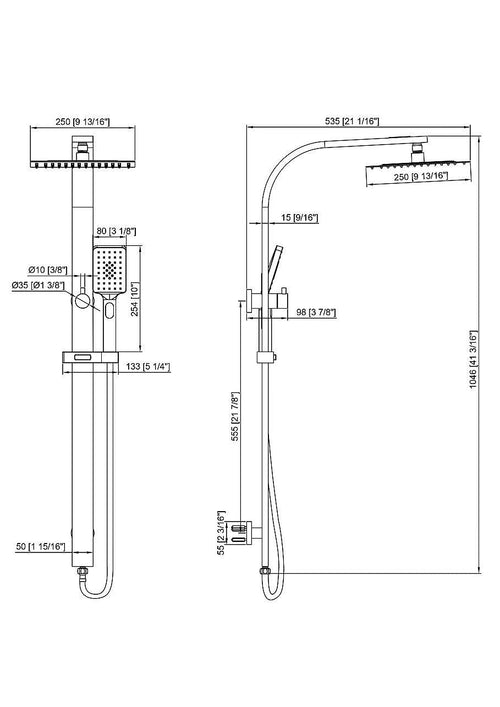 WELS 10" Chrome Rain Shower Head Set Square Dual Heads High Pressure with Handheld