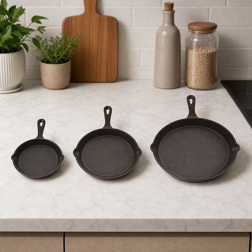 Chef Cast Iron Frying Pan Set – 3-Piece Skillet, Grill & Oven-Safe Cookware for Versatile Home Cooking