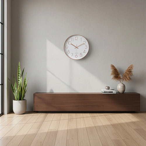 Modern Rose Gold Wall Clock – Silent Quartz Battery-Operated Design for Home & Office