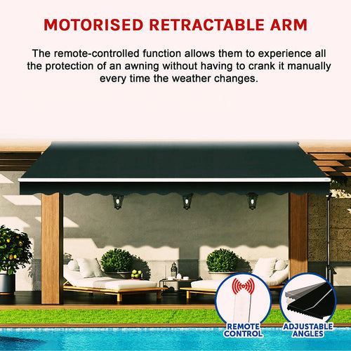Automatic Retractable Awning 5.0 x 3.0m - Black Outdoor Wall Sunshade