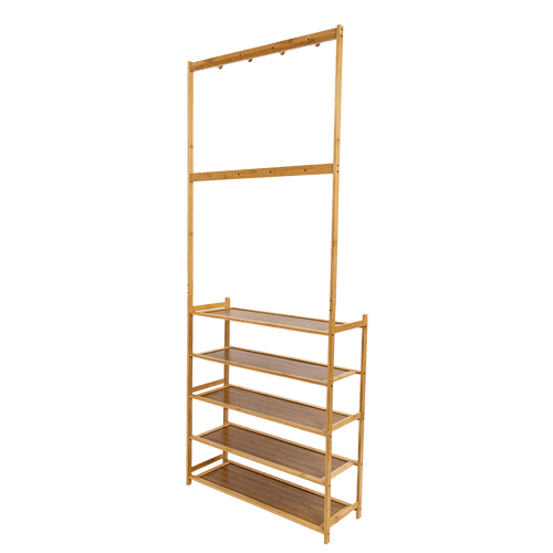 Large Wooden 5 Tiers Hat Coat Stand Clothes Shoe Rack Hanger Hooks Shelf Storage