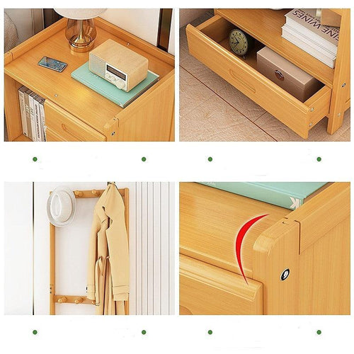 Wooden Hall Stand Modern Style Minimalist Home Floor Coat Rack with Drawer - Wood