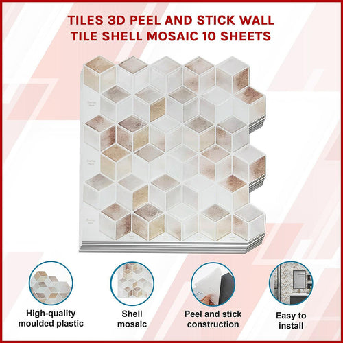 Tiles 3D Peel and Stick Wall Tile Shell Mosaic 10 Sheets
