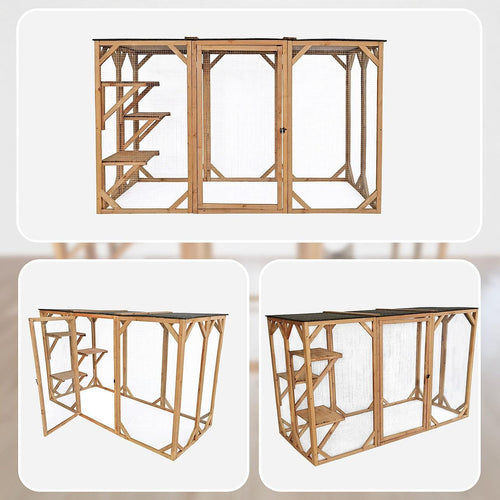 180cm Large Cat Enclosure Wooden Outdoor Cage with 3 Platforms