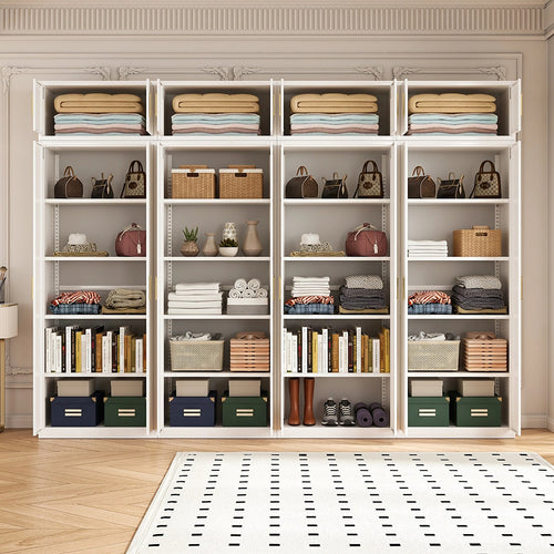 320x240cm 8-Door White Steel Shelf Wardrobe with Gold Handle Storage Cabinet