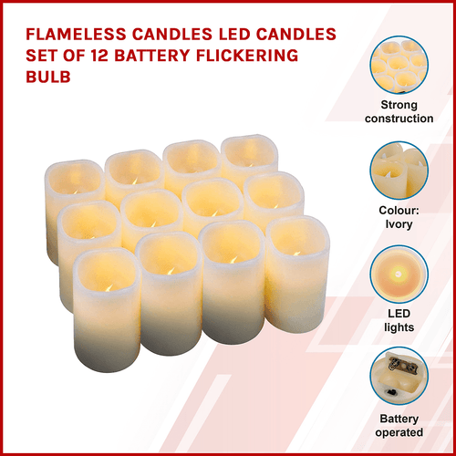 Flameless Candles LED Candles Set of 12 Battery Flickering Bulb