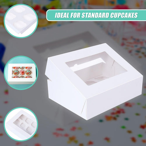 50pcs Cupcake Boxes 12-Hole Laminated Clear Window Face Boxes Favour