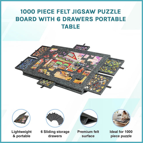 1000 Piece Jigsaw Puzzle Board with 6 Drawers Portable Felt Table