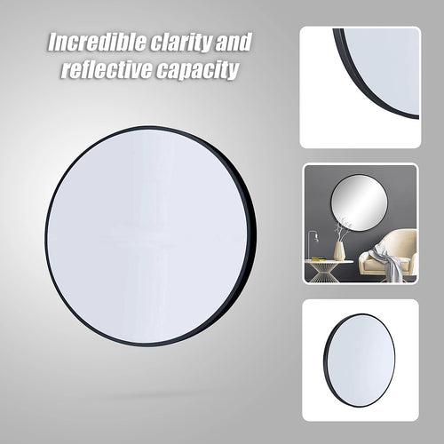70cm Round Wall Mirror Bathroom Makeup Mirror by Della Francesca - Black