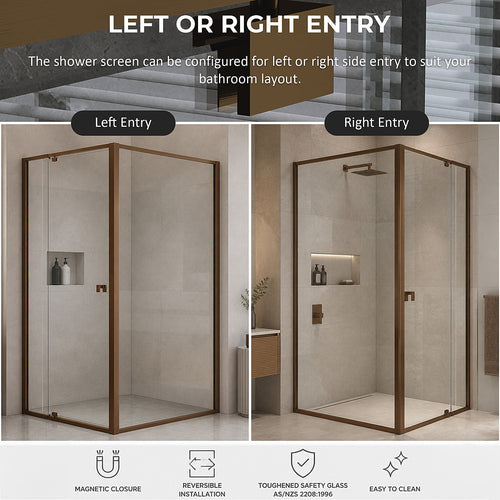 Semi-Frameless Shower Screen – Dust Brown, Front: (82~90)x195cm, Side: (89~92)x195cm