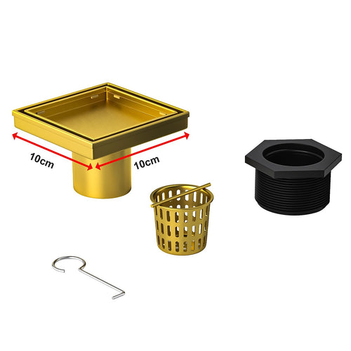 10 x 10cm Square Shower Drain with Tile Insert Grate – Gold Stainless Steel
