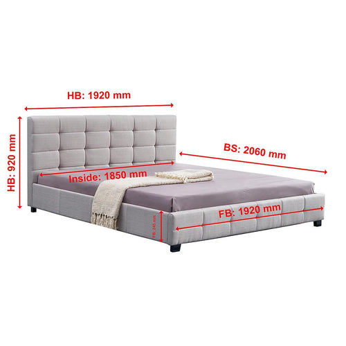 King Beige Linen Fabric Deluxe Bed Frame