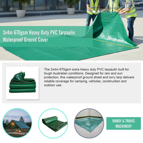 3x4m 670gsm Extra Heavy Duty PVC Tarpaulin Waterproof Ground Cover