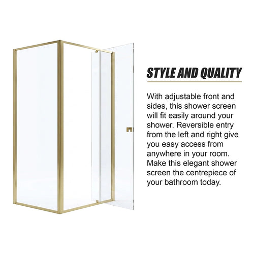 Adjustable Semi Frameless Shower Screen Front: (98~106)x195cm with Gold Hardware and Side: (89~92)x195cm