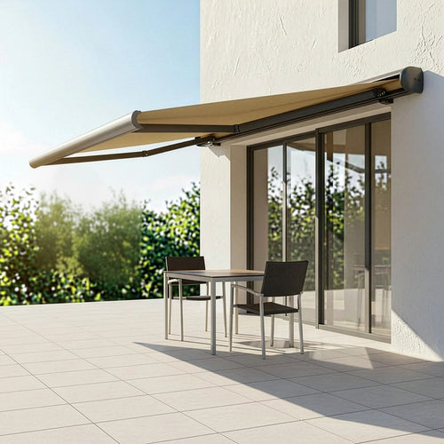 Heavy Duty Full Cassette Retractable Awning: Motorised 4x3m Beige Sunshade
