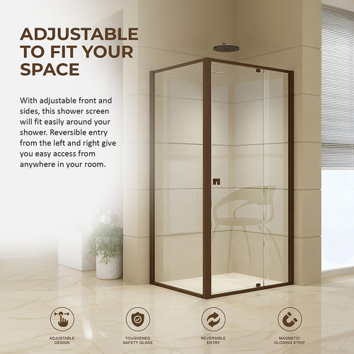 Semi-Frameless Shower Screen – Dust Brown, Front: (114~122)x195cm, Side: (77~80)x195cm