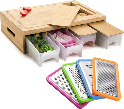 Bamboo Cutting Board Set with Graters & Containers – Food Prep Station