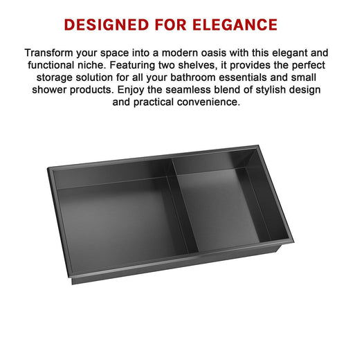 641 x 336 x 101mm Shower Niche Double Shelf Organizer No Tile Needed in Black 