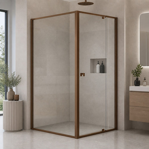 Semi-Frameless Shower Screen – Dust Brown, Front: (82~90)x195cm, Side: (89~92)x195cm