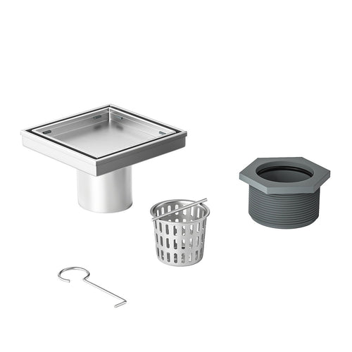 15 x 15cm Square Shower Drain with Tile Insert Grate – Chrome Stainless Steel