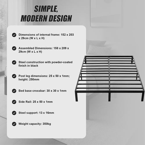 Queen Heavy-Duty Steel Bed Frame Base for Australian Mattresses