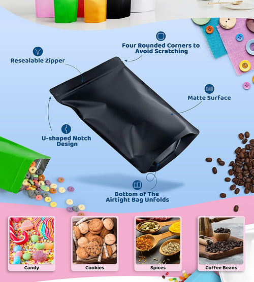 Black Aluminium Mylar Foil Stand Up Pouch 100pcs Resealable Bags