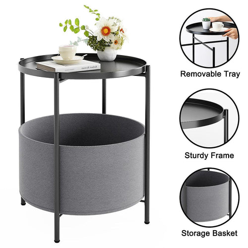 Round Side Table Bedside Storage Basket