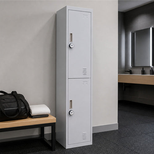 2-Door Metal Locker Cabinet in Grey – 4-Digit Combination Lock