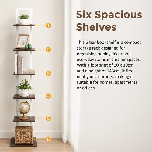 6 Tier Bookshelf Corner Bookcase Storage Rack