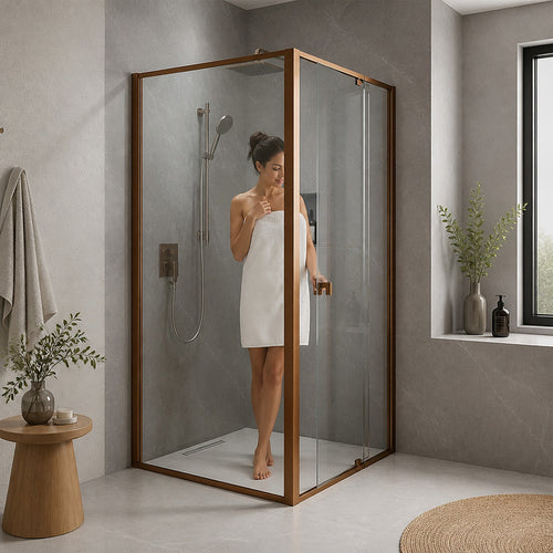 Semi-Frameless Shower Screen – Dust Brown, Front: (74~82)x195cm, Side: (77~80)x195cm