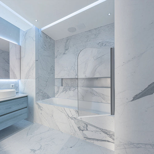 180° CHROME Pivot Door 6mm Safety Glass Bath Shower Screen By Della Francesca - 80 x 140cm