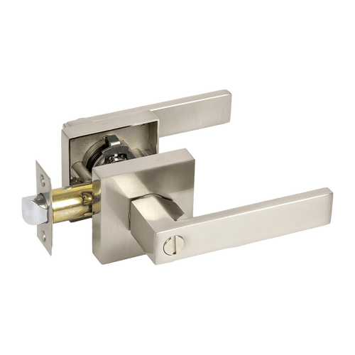 Door Handle Set Lever Privacy Function Square Satin Nickel