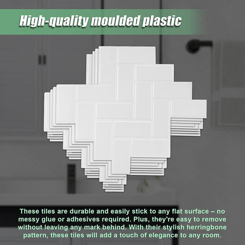 Tiles 3D Peel and Stick Wall Tile Herringbone White 10 Sheets