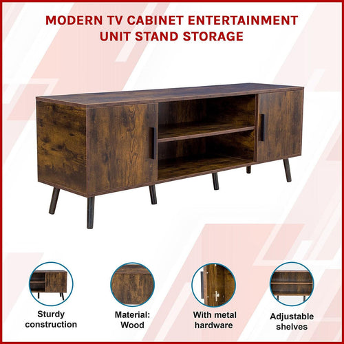 Modern TV Cabinet Entertainment Unit Stand Storage in Dark Walnut