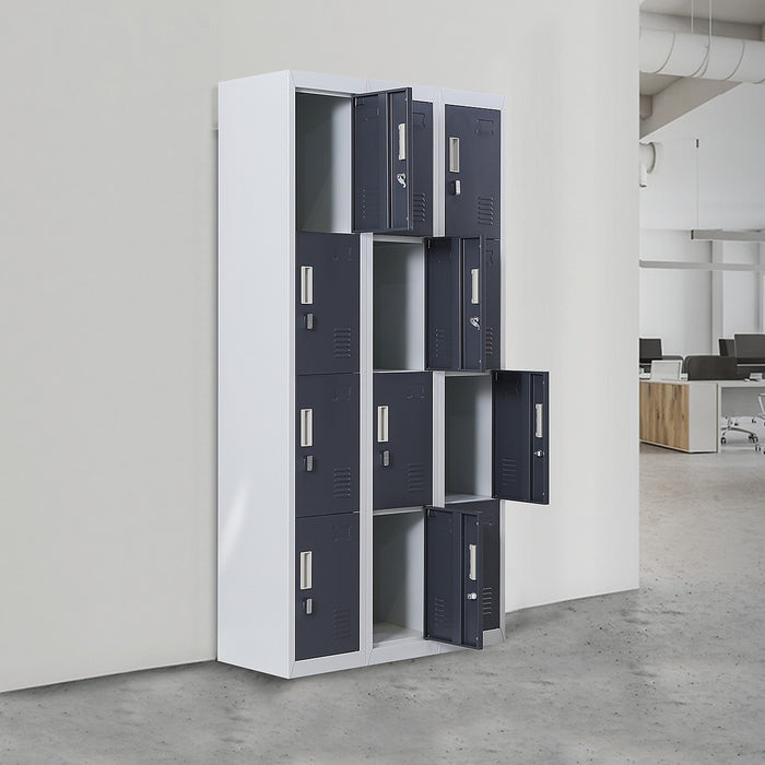 12 Door Locker for Office, Gym, School & Home Storage in Grey with Charcoal Door - Padlock-operated