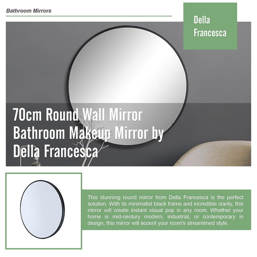 70cm Round Wall Mirror Bathroom Makeup Mirror by Della Francesca - Black