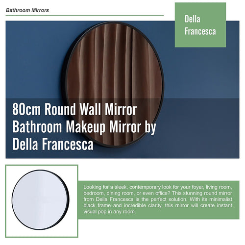 80cm Round Wall Mirror Bathroom Makeup Mirror by Della Francesca - Black