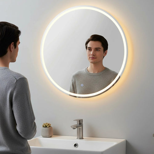 50cm Round LED Bathroom Vanity Mirror – Wall-Mounted with Touch Sensor & Colour Temp Control