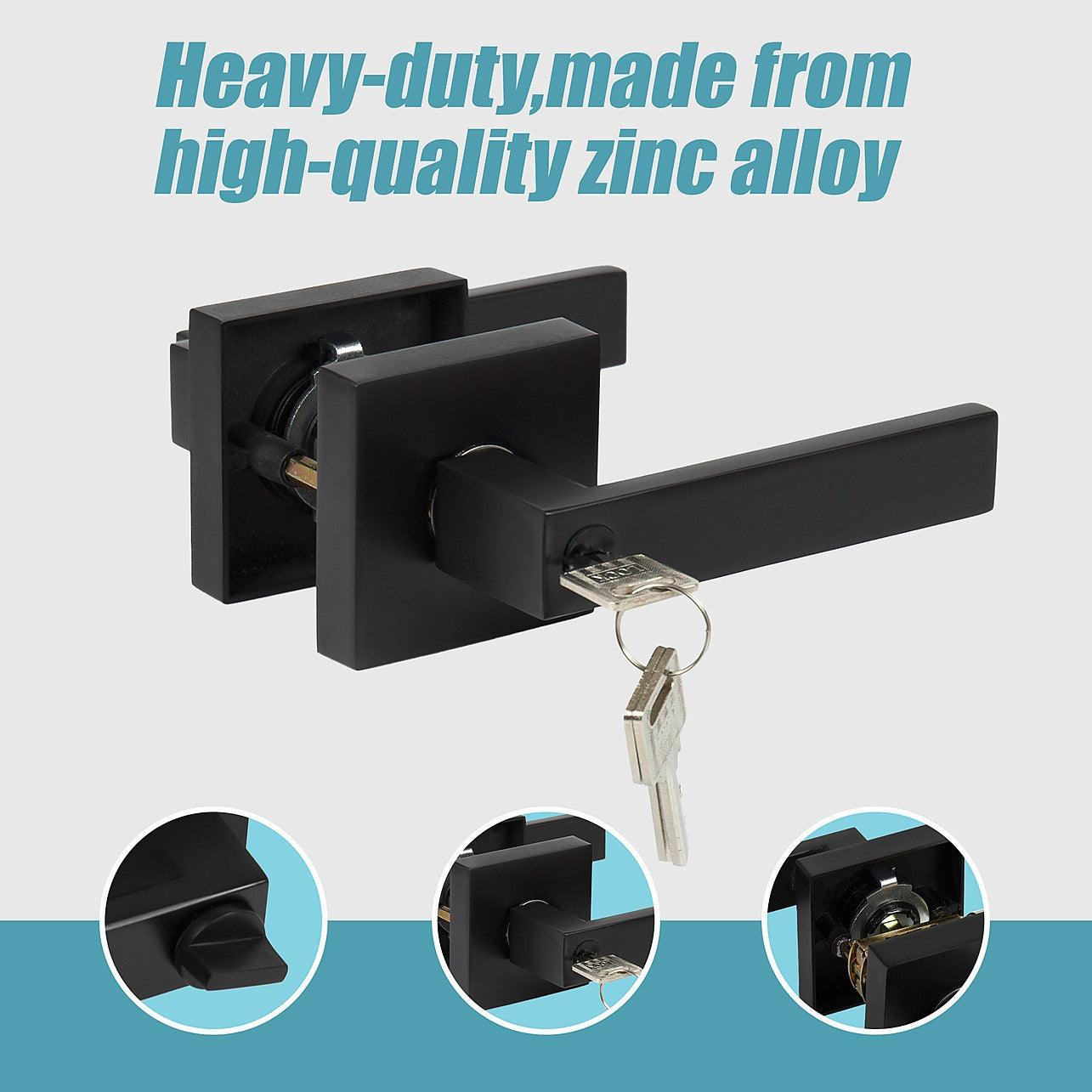 Square Key Handle Door Handle Set Lever Key Lock Function Square Black - Key Lock ...
