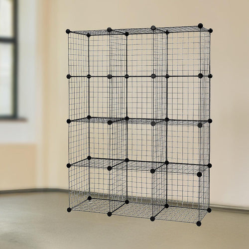 12 Cube Wire Grid Organiser Bookcase Storage Cabinet Wardrobe Closet Black