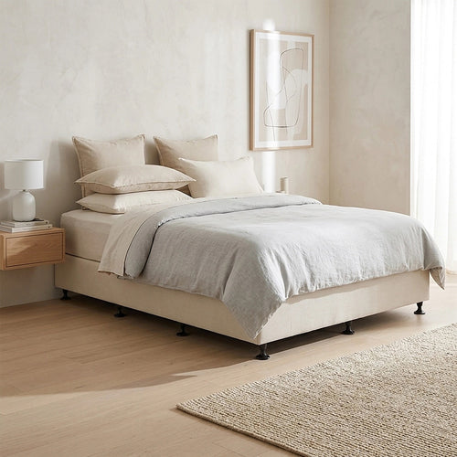 Queen Slatted Ensemble Bed Base - Sand Linen Breathable Cover