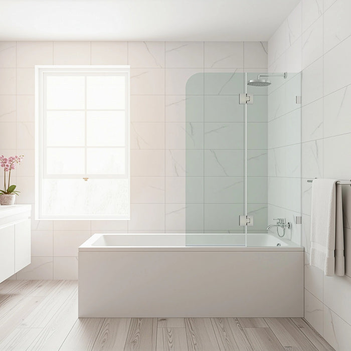 120cm Frameless Glass Bath Screen with Brass Brackets - White