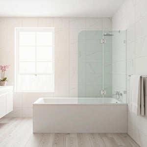 90cm Frameless Glass Bath Screen with Brass Brackets - Chrome