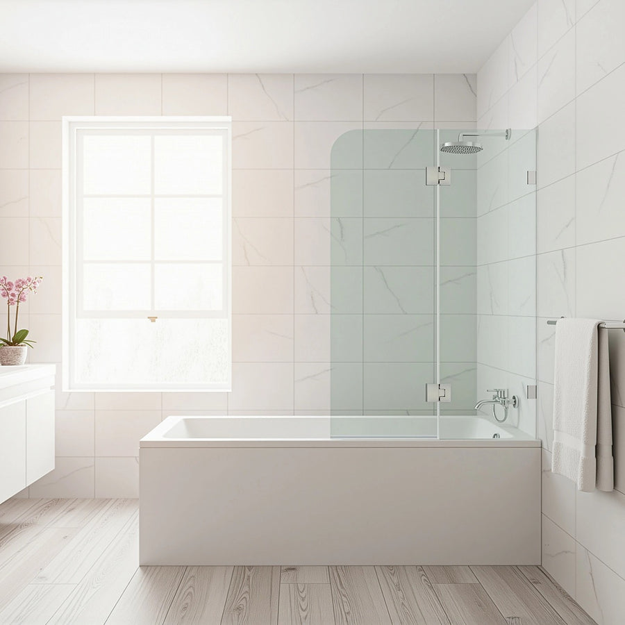 120cm Frameless Glass Bath Screen with Brass Brackets - Black