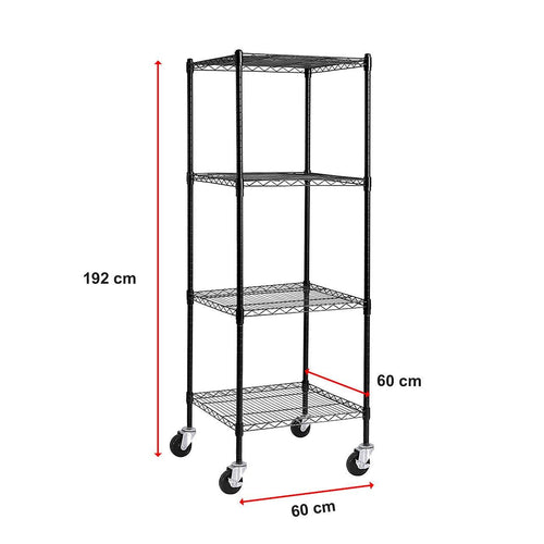 Modular Wire Storage Shelf 600 x 600 x 1800mm Steel Shelving - Baking Black Technology with Wheels