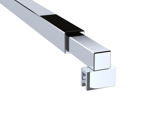 Frameless Shower Screen 100 x 210cm | Curved Glass, Chrome Square Stabilising Bar + Wall F-Bracket