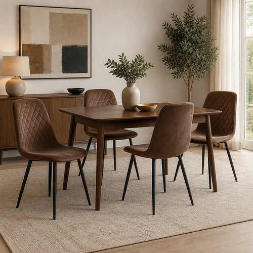 Dining Chair Set of 4 Faux Suede Upholstered Metal Legs Padded Kitchen Dining Chairs Suede Brown